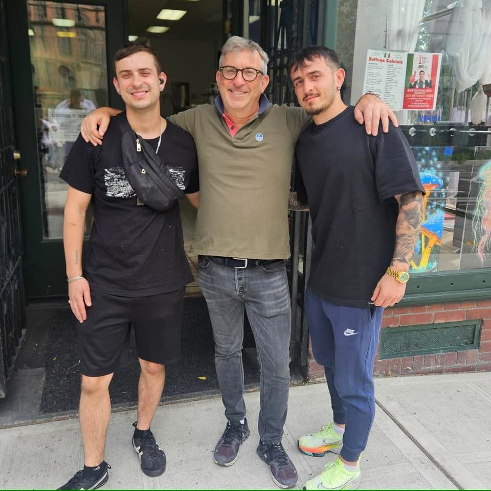 Jon with his sons Gabriele and Lorenzo outside Bottega Gabriele